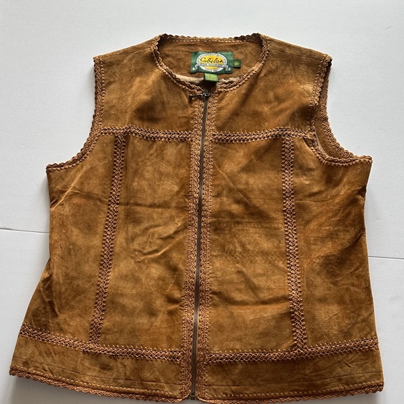 Cabela's Jackets & Blazers - Cabela's Women's Brown Suede Zip Vest with Braided Trim